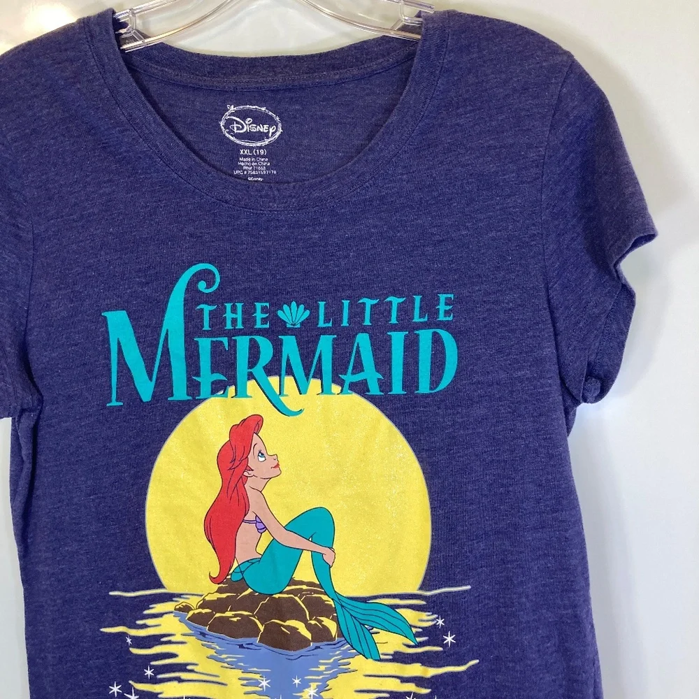Disney Ariel Blue Shirt Juniors Sz XXL 19 Short Sleeve Glitter Accent - Picture 6 of 13